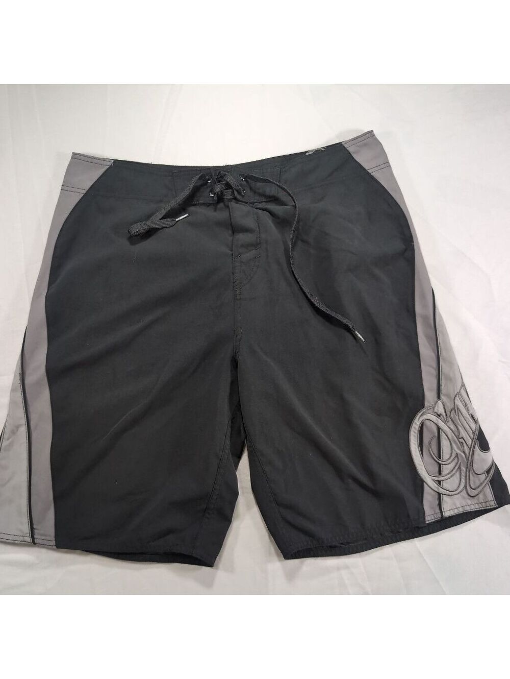 Vintage O'Neill Men's Black and Gray Board Shorts Size 36